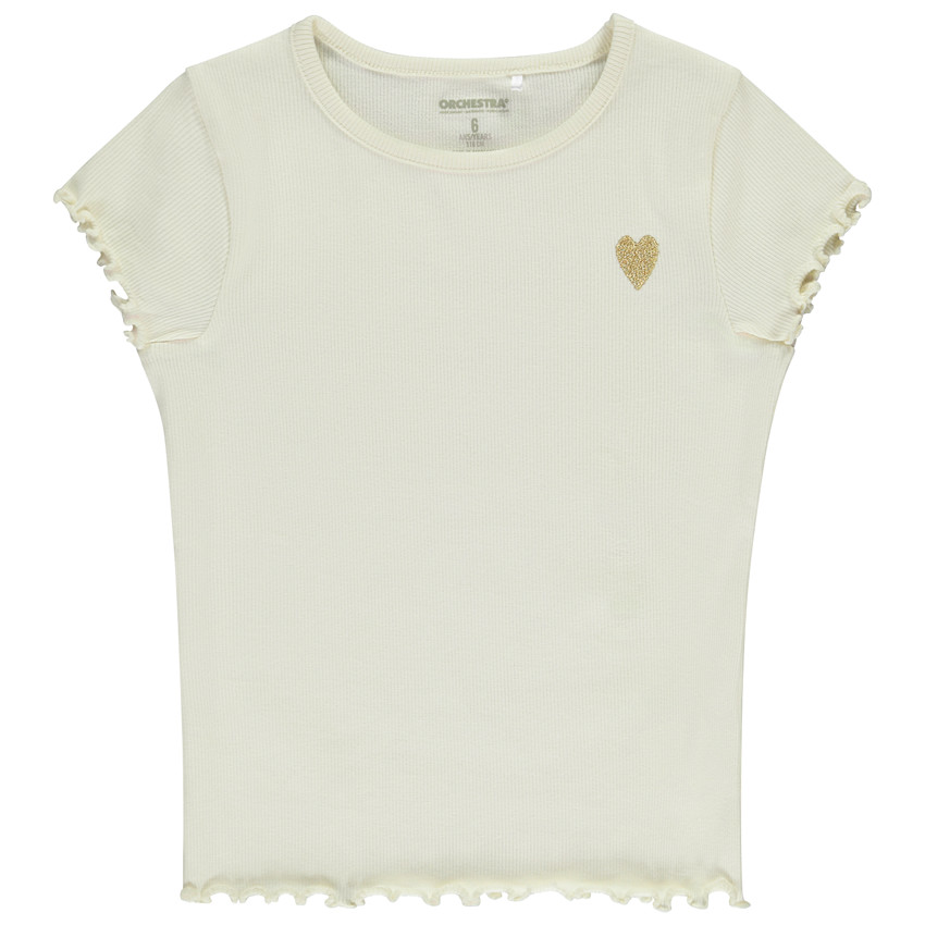 T-shirt manches courtes côtelé à cœur brodé pour fille 