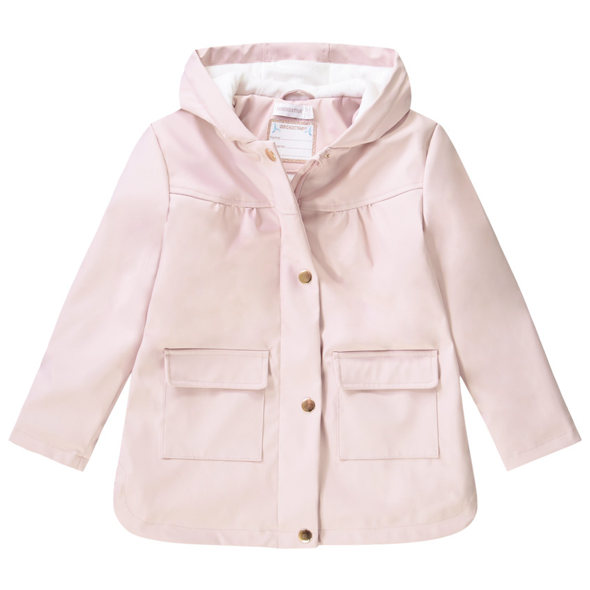 Parka gomme à capuche en polyuréthane doublée en sherpa pour fille 