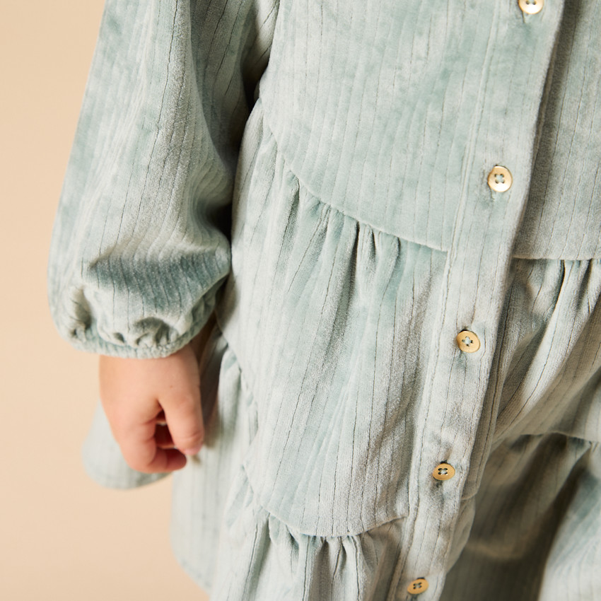 Lange mouwen jurk met volant in ribfluweel voor meisjes 