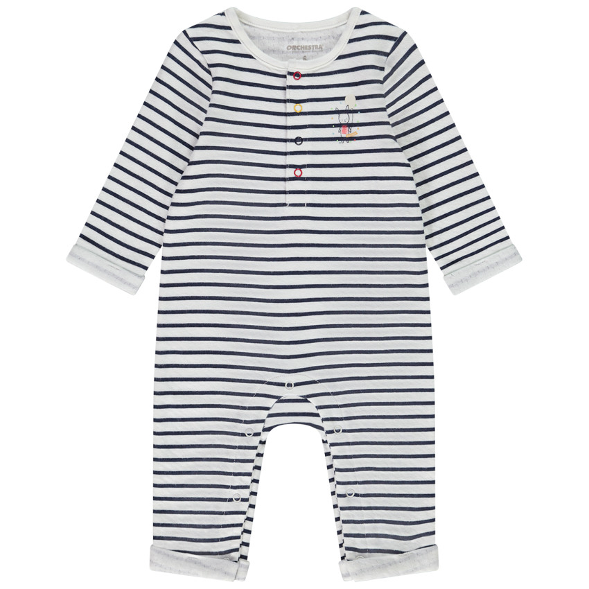 Lange jumpsuit met strepen en konijnenpatch voor baby 