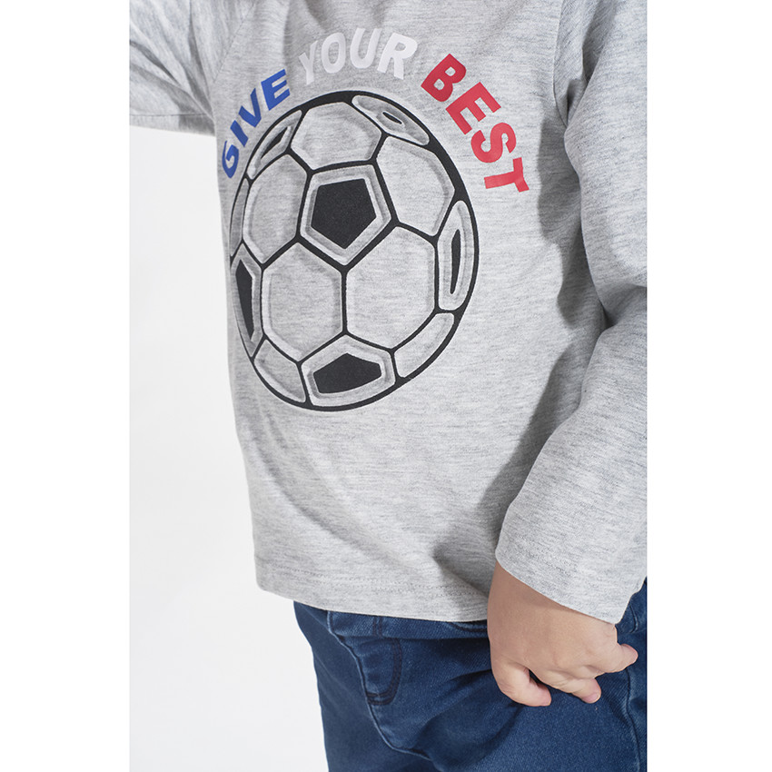 T-shirt manches longues en jersey print embossed ballon de foot pour bébé garçon 