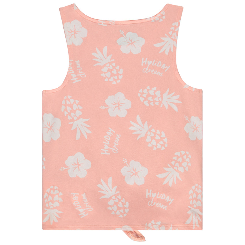 Mouwloze top koraal met fantasieprint en decoratieve knoop voor meisjes 