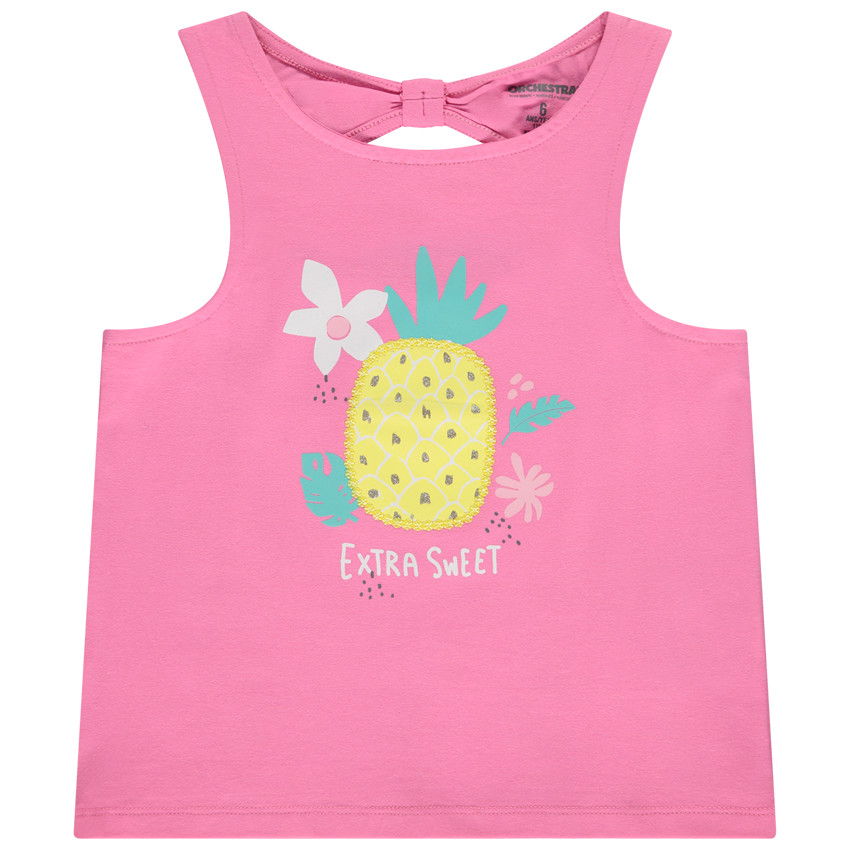 Mouwloos T-shirt met ananasprint en open rug voor meisjes 