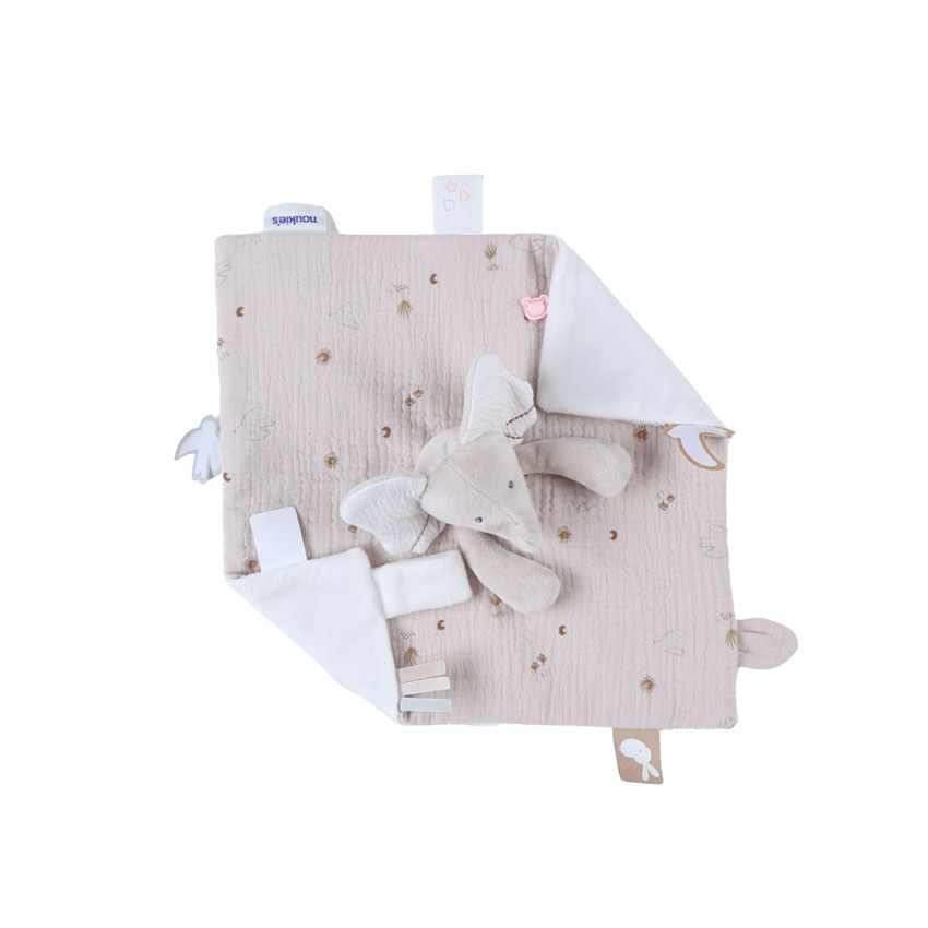 Doudou plat en gaze de coton Bali l'éléphant 