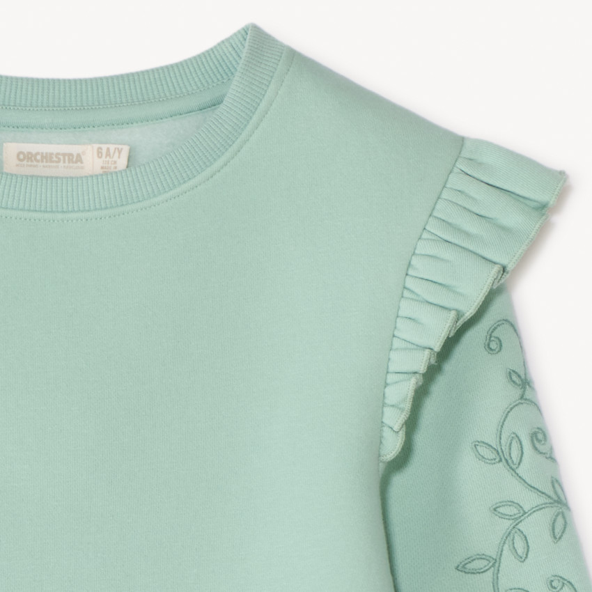 Sweat molleton brodé et volanté pour fille 