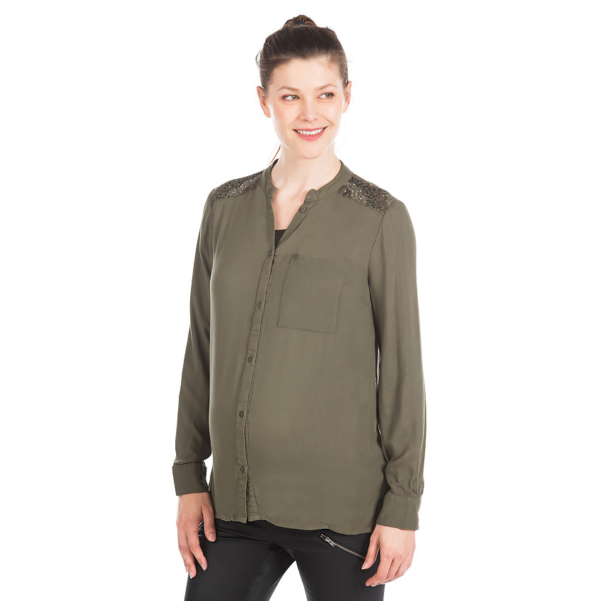 Chemise manches longues à col mao et sequins 