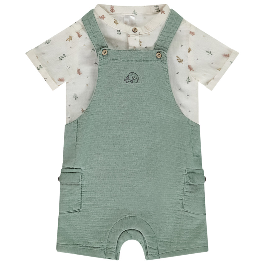 Set van 2 stuks met geborduurde salopette voor baby jongen 