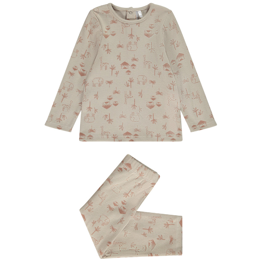 Pyjama 2-delig in honingraat met savaneprint voor babyjongen 