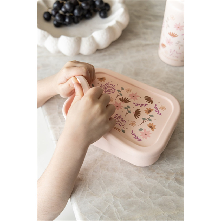 Lunchbox Silicone 3 compartiments Fleurs Rose 