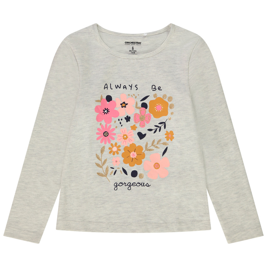 T-shirt manches longues print fantaisie pailleté pour fille 