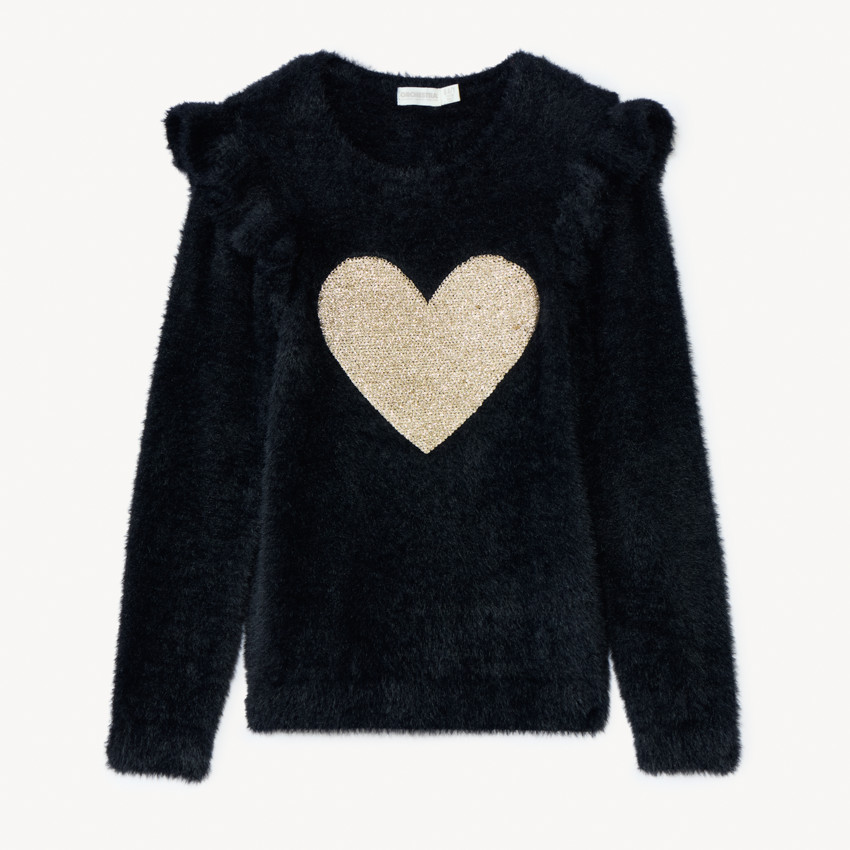 Pull pelucheux en tricot et volants fantaisies pour fille  