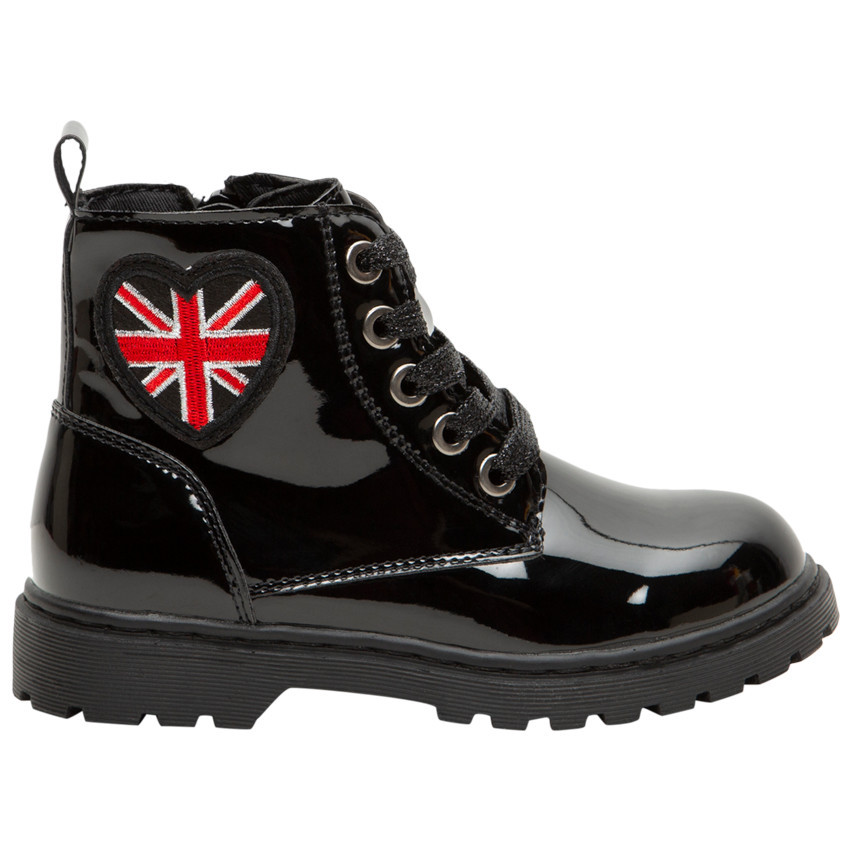 Zwarte laklaarzen met vlaggenbadge voor meisjes 