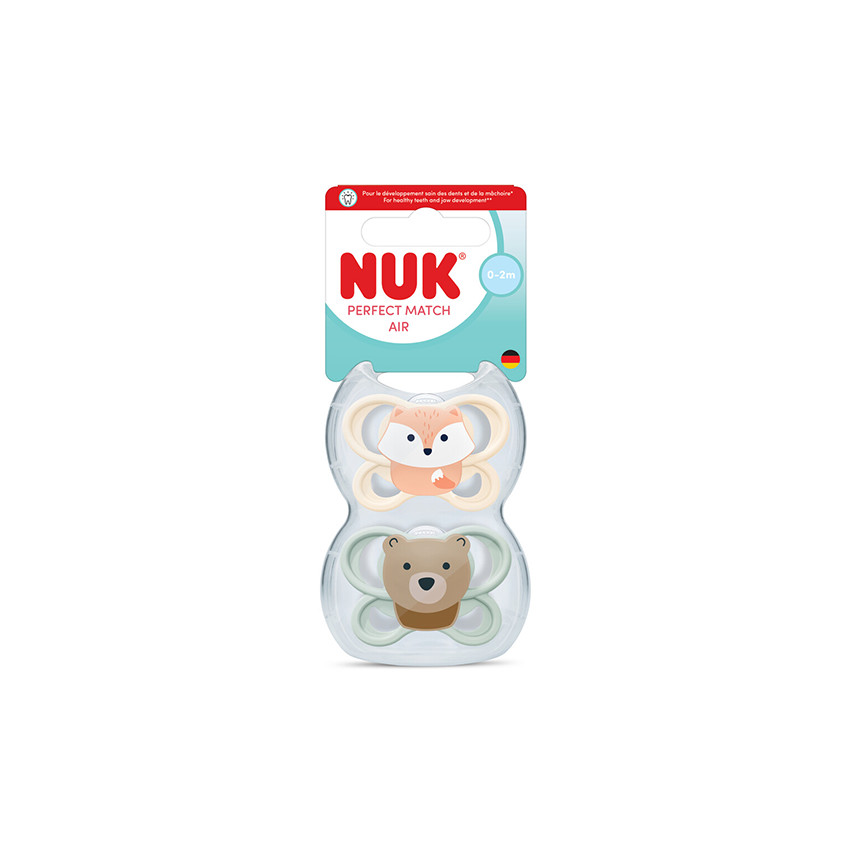 SUCETTE SILICONE LOT DE 2 PERFECT MATCH AIR 0-2M RENARD/OURS 