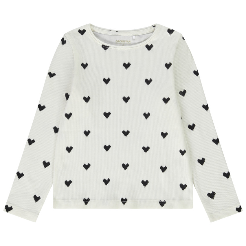 T-shirt manches longues en coton imprimé coeurs pour fille 