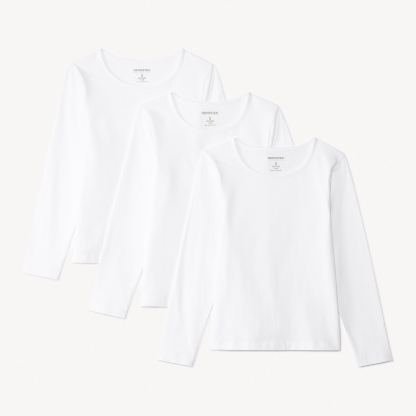 Set van 3 witte t-shirts met lange mouwen voor meisjes 