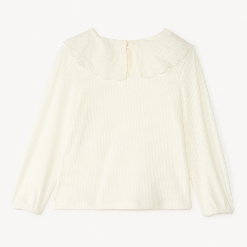 Tunique à manches longues avec col Claudine en broderie anglaise pour fille 