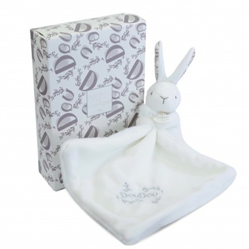 Doudou Lapin mouchoir 10cm Blanc 