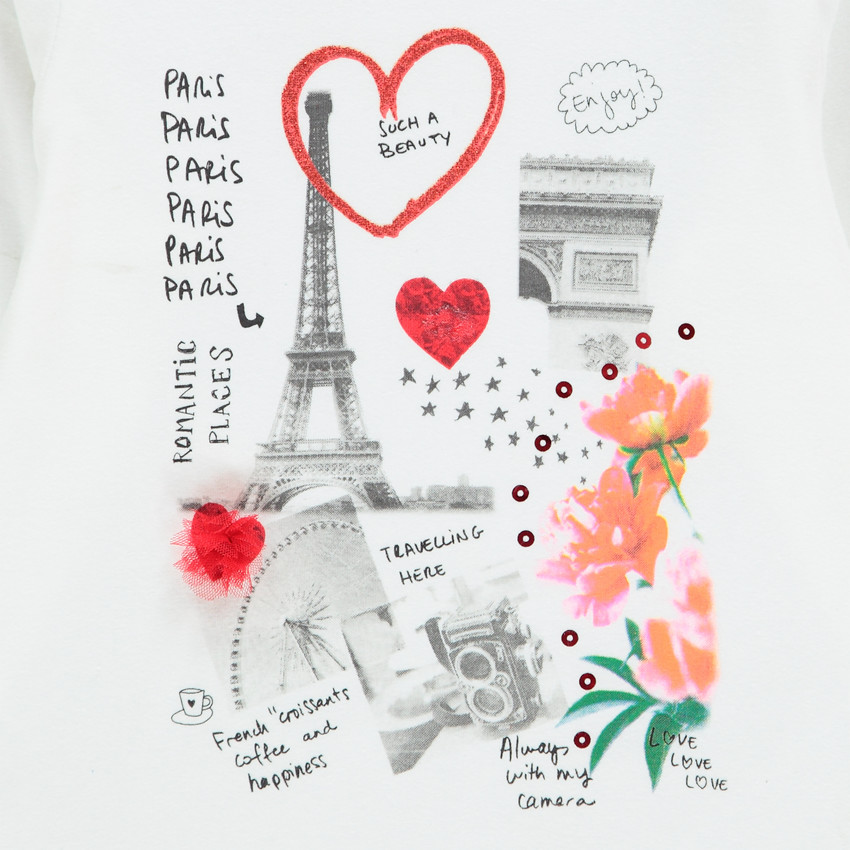 T-shirt met lange mouwen met Paris-print, voor meisjes. 