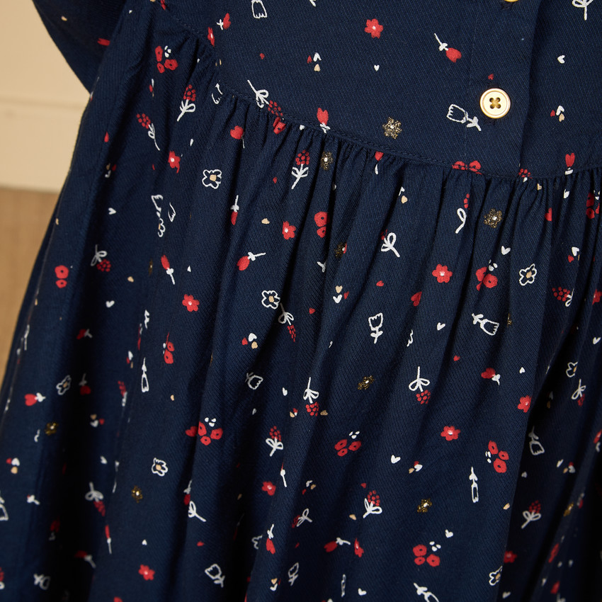 Robe manches longues bleu marine imprimé fantaisie pour bébé fille 