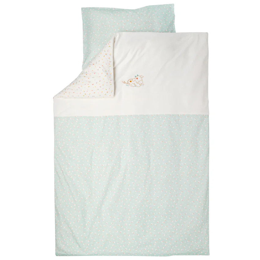 Housse de couette 100x140 cm + taie d'oreiller 40x60 cm- Mila, Lana et Zoë - Vert Sauge 