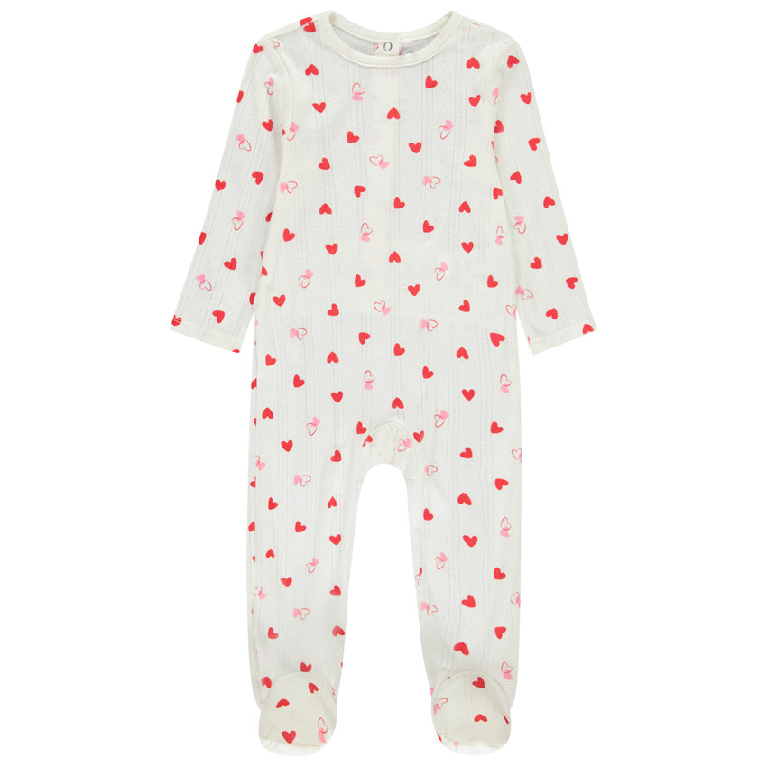 Dors-bien en maille pointel avec imprimé cœur pour bébé fille (ouvertures différentes selon l'âge) 
