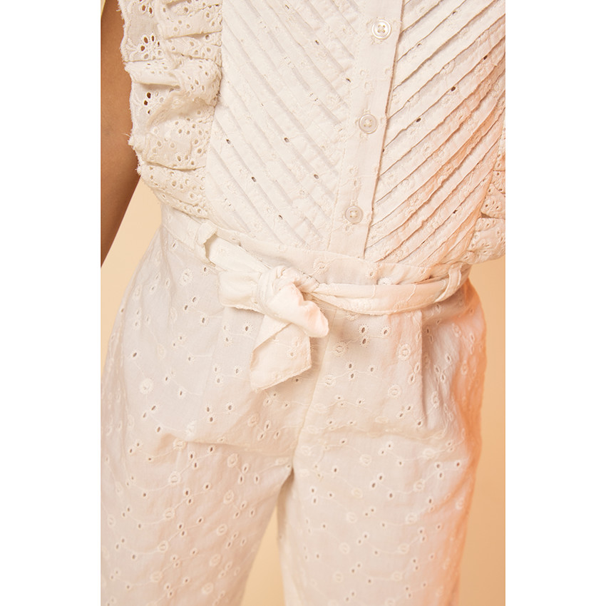 Lange jumpsuit in Engels borduursel voor meisjes 