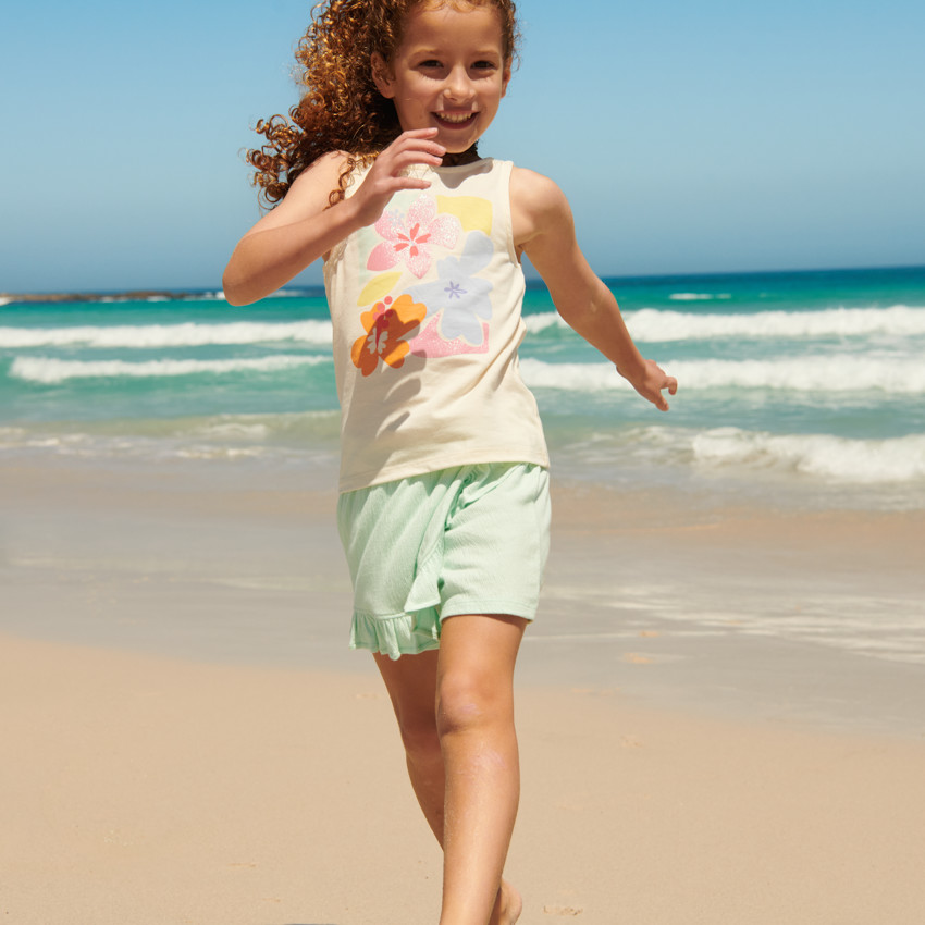 Tweedelig set met mouwloos shirt en bloemetjes shortrok meisjes 