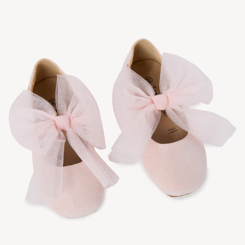 Babyschoenen van suède effect met elastieken en strik voor meisjes 