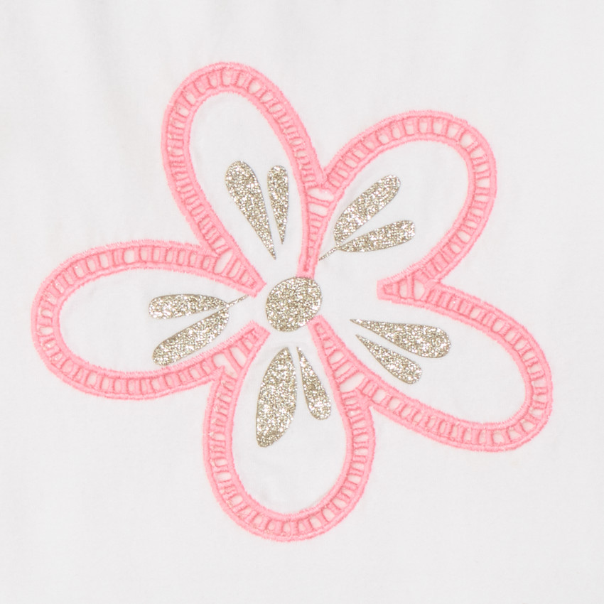 T-shirt manches courtes à fleur brodée et ajourée pour fille 