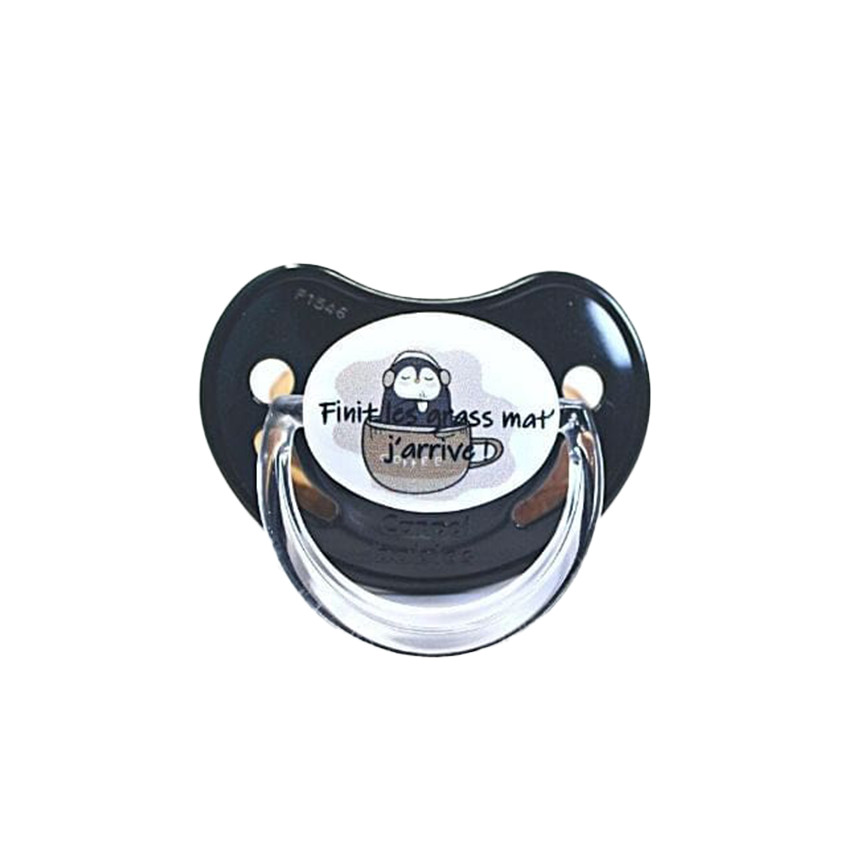 Sucette annonce de grossesse "Finit les grass mat', j'arrive !" 0-6M 