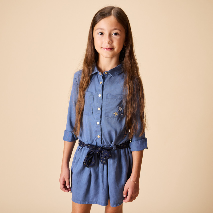 Langarmige, ceintuur jurk voor meisjes 