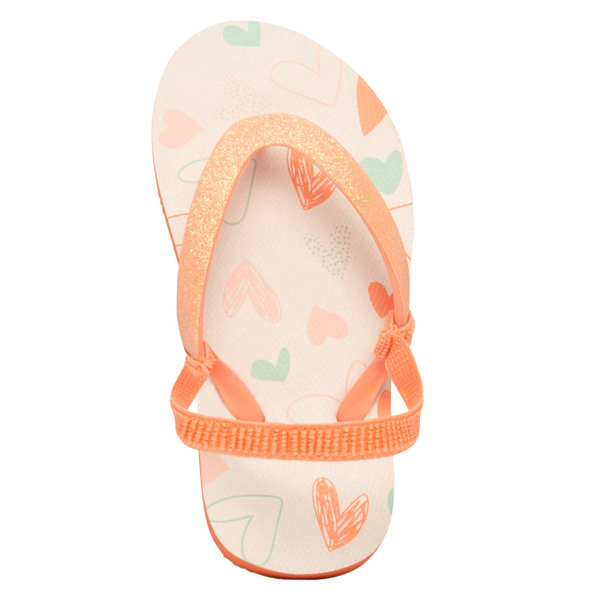 Tongs à bride pailletée imprimé cœurs pour fille avec lanière selon l'âge 