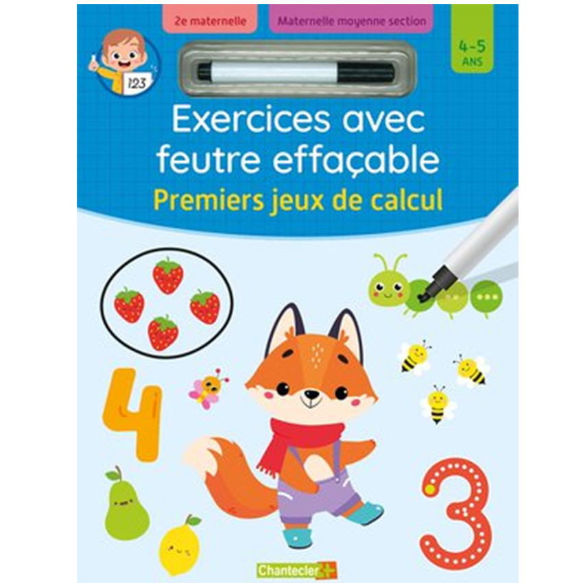 Livre d'exercices FR - Feutre effaçable - Premiers jeux de calcul - 4ans+ 