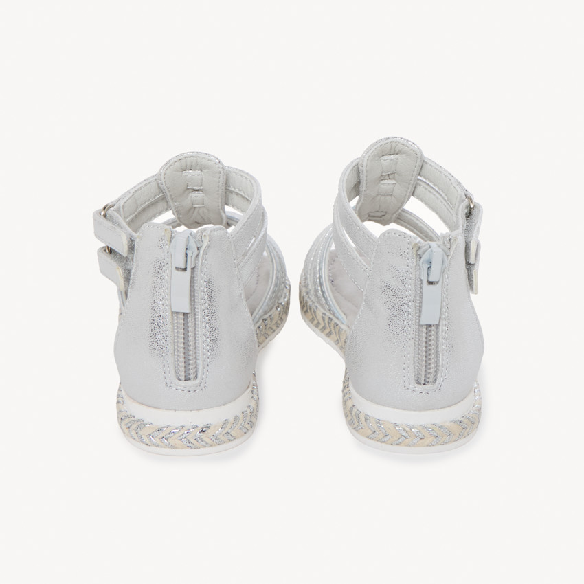 Sandales argentées texturées à zip + double velcros pour fille 