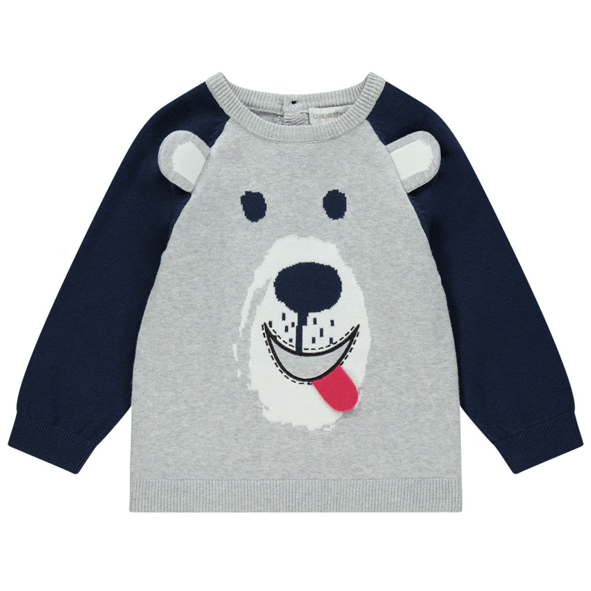 Pull en tricot bicolore motif ourson à détails en relief 