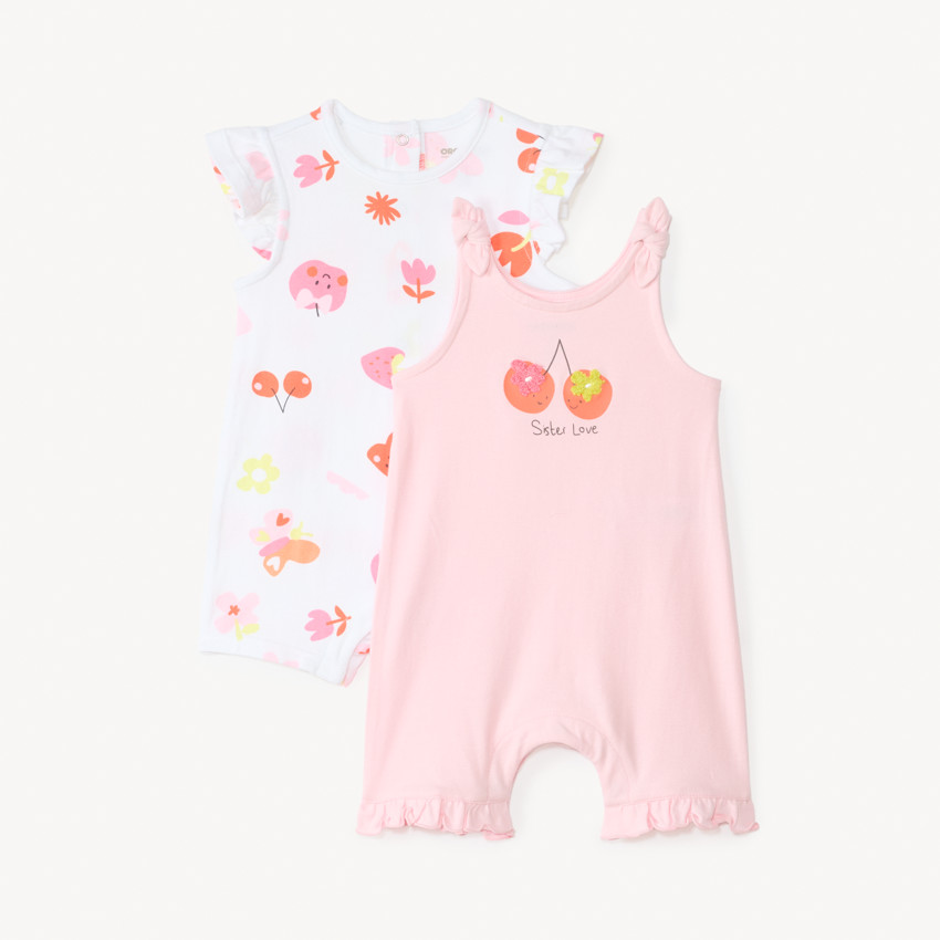 Lot de 2 combinaisons courtes imprimé cerises pour bébé fille 