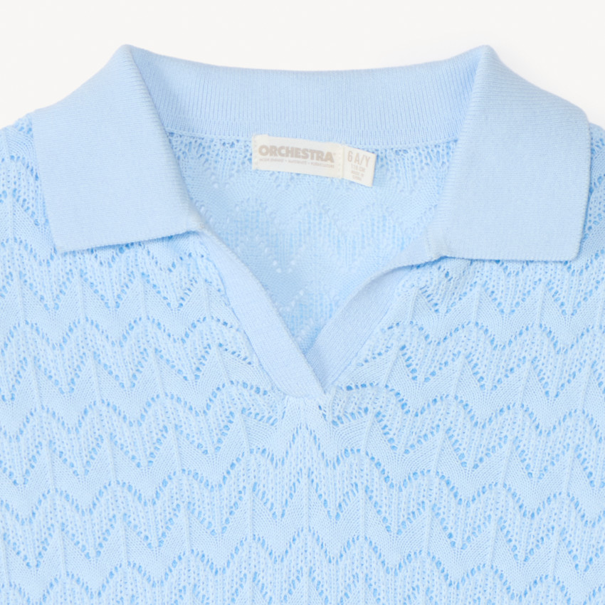 Trui met korte mouwen van gebreide opengewerkte stof voor meisjes 