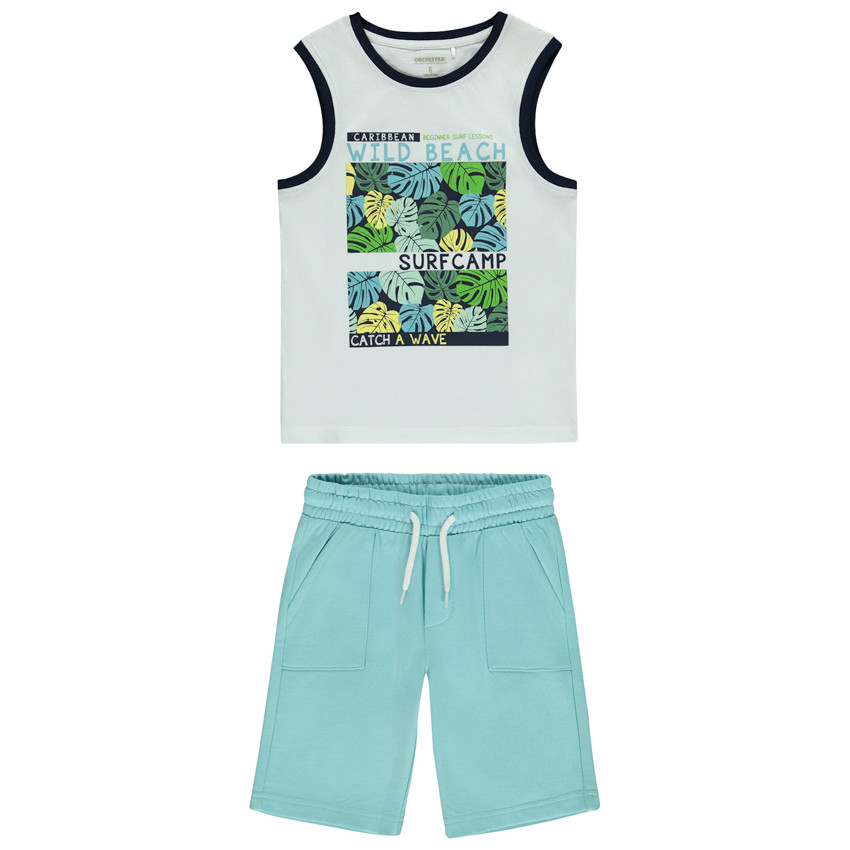 Ensemble débardeur fantaisie + short uni en molleton pour garçon 