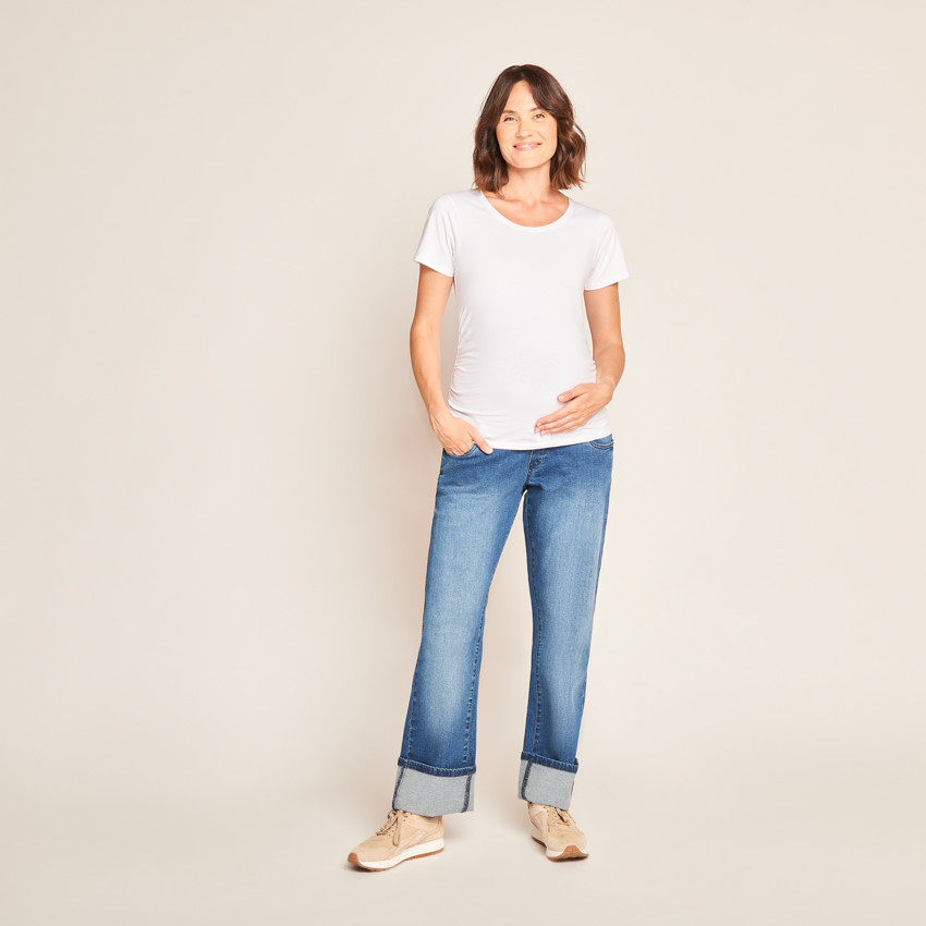 Jeans large à ourlet de grossesse avec bandeau haut 