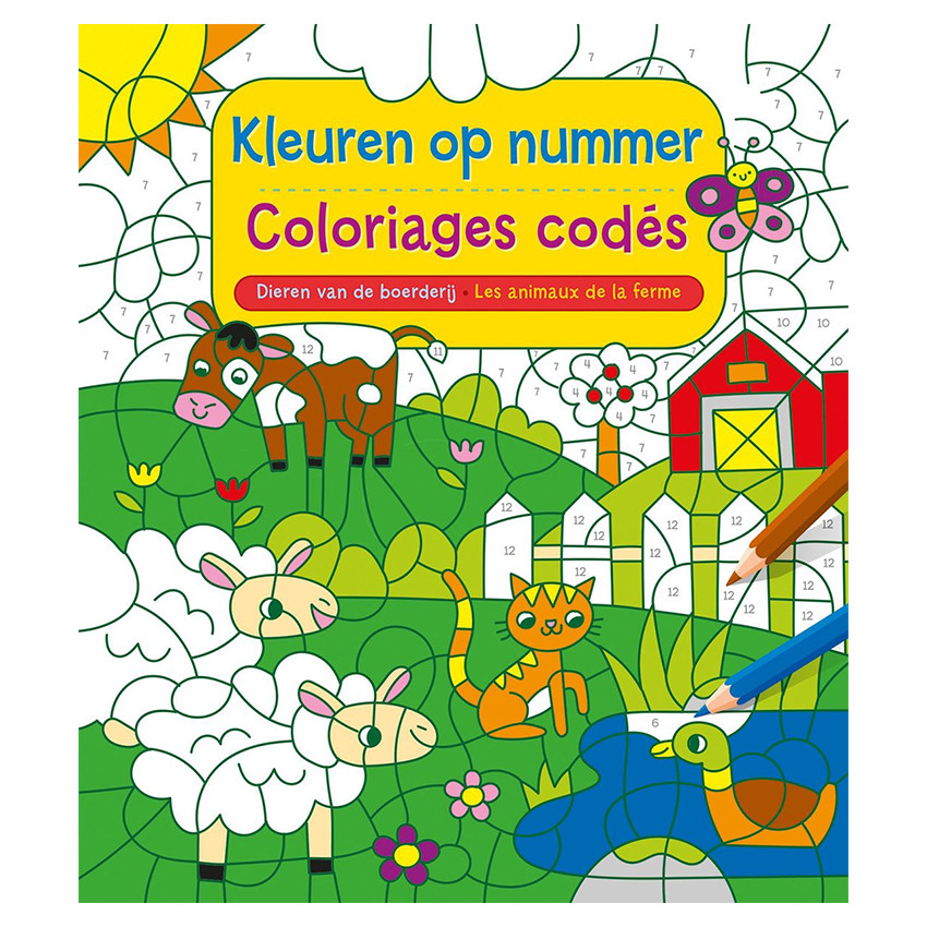 NL/FR Coloriages codés Les animaux de la ferme +3A / Kleuren op nummer Dieren van de boerderij +3J 