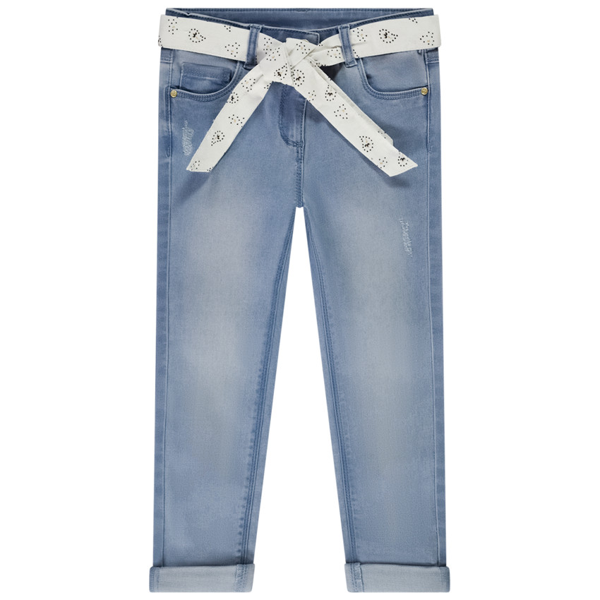 Jean slim avec ceinture imprimée à nouer pour fille 