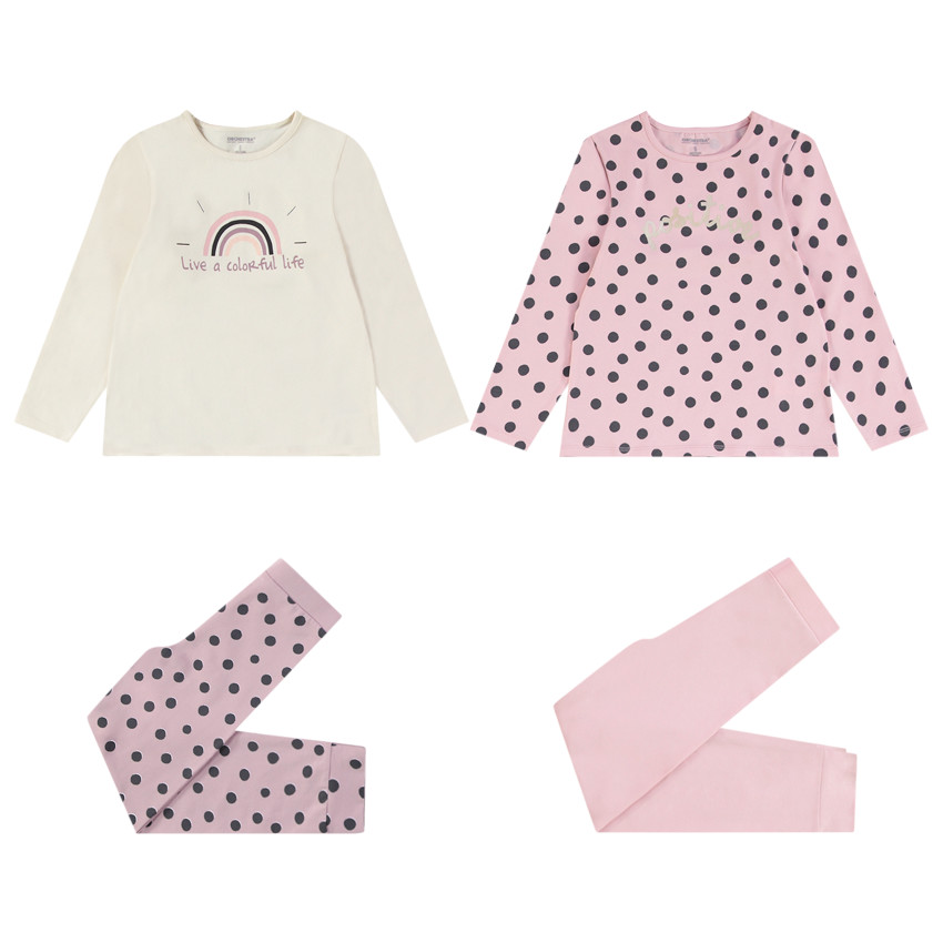 Lot de 2 pyjamas en jersey imprimé pois pour fille 