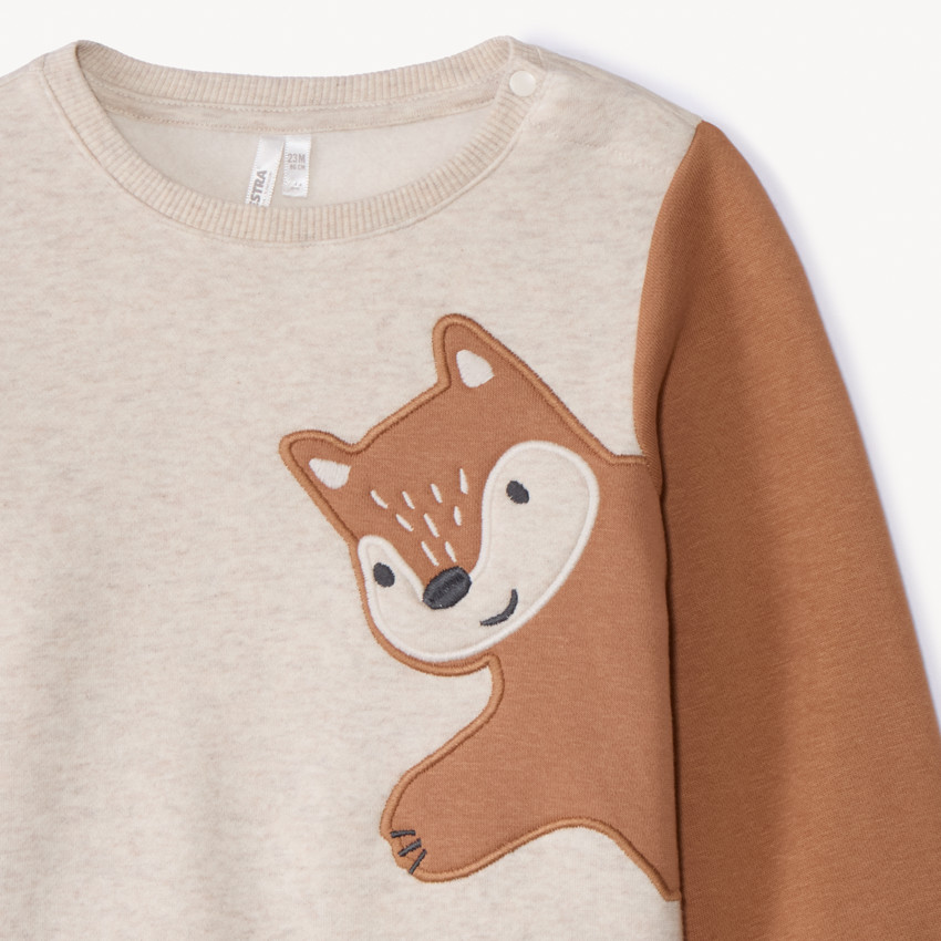 Sweatshirt fleece met grote geborduurde vospatch voor babyjongens 