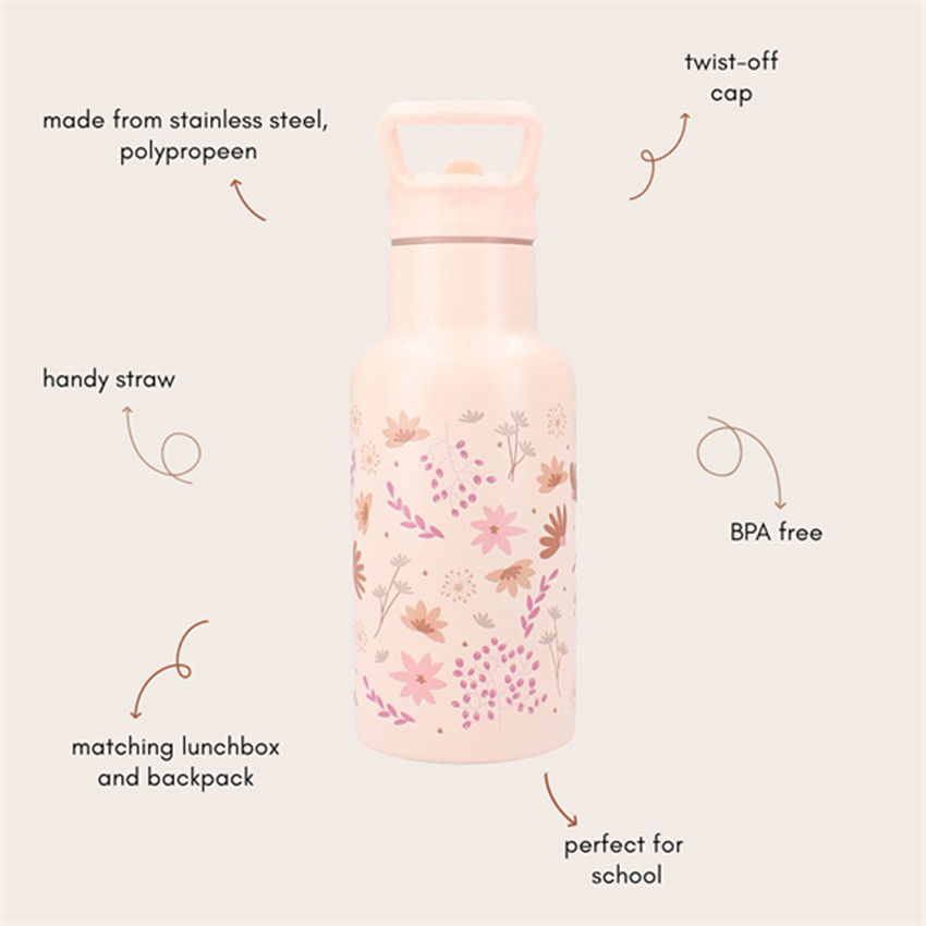 Gourde isotherme 350ml Fleurs Rose 