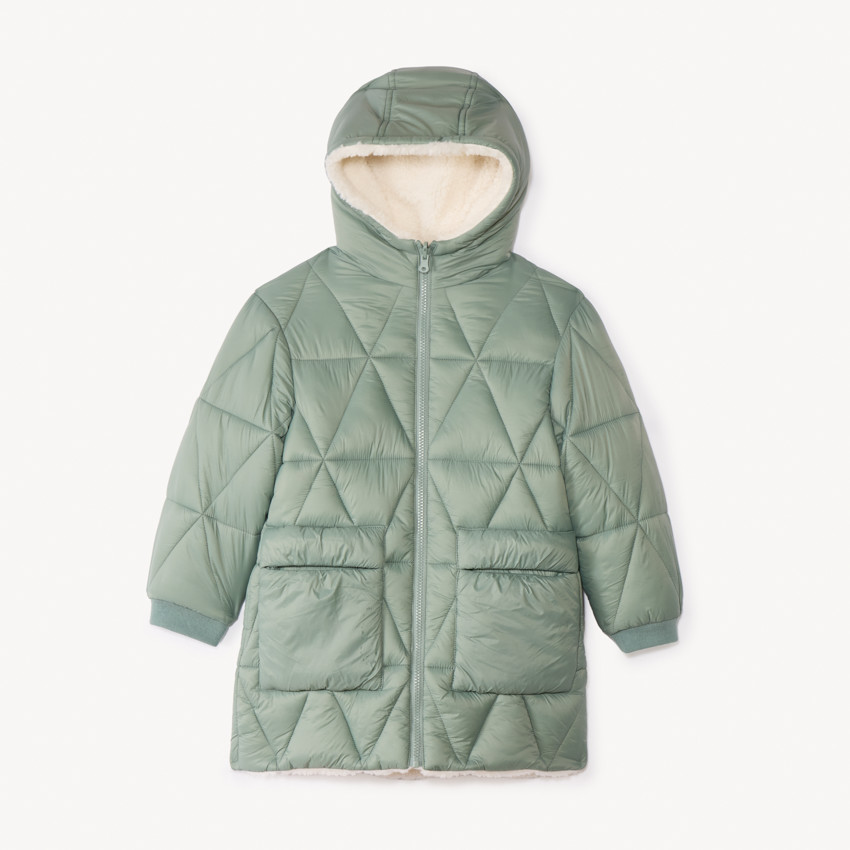 Reversible lange dunne jas in twee stoffen voor meisjes 