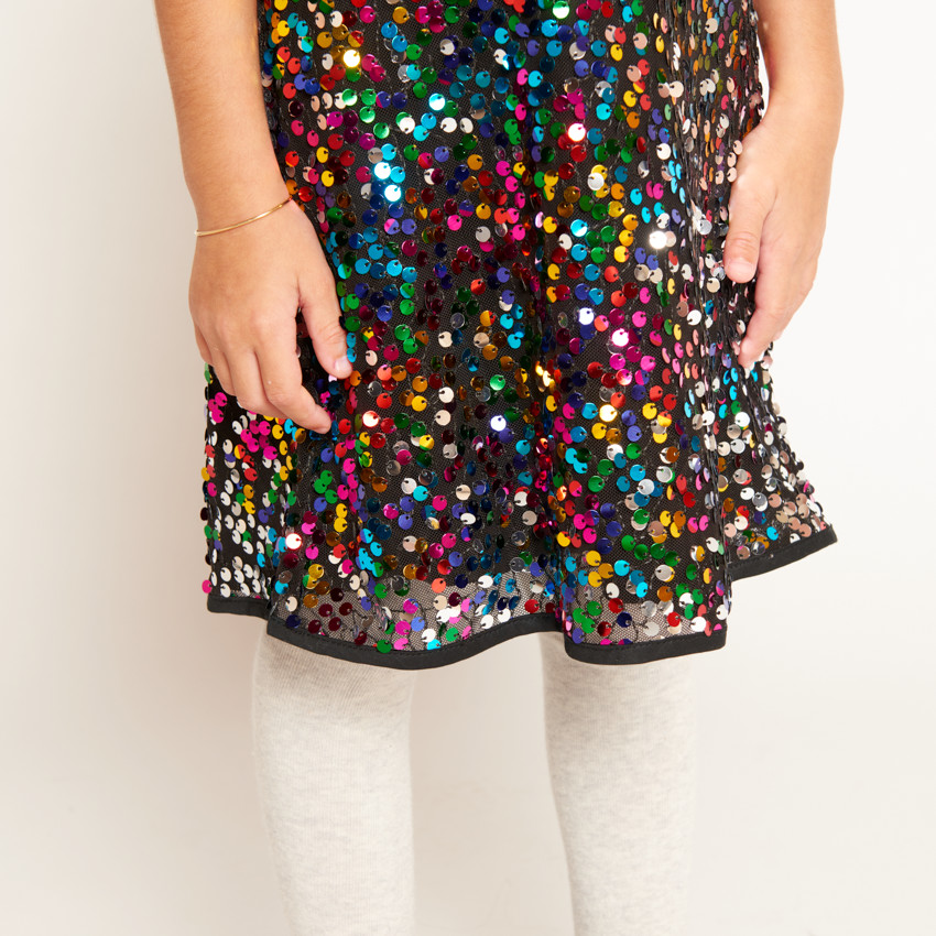 Meisjes feestjurk met multicolor pailletten 
