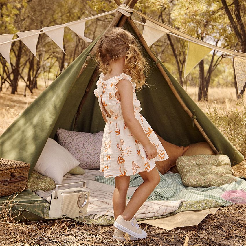 Jurk korte mouwen in tetra met fantasieprint voor baby meisje 