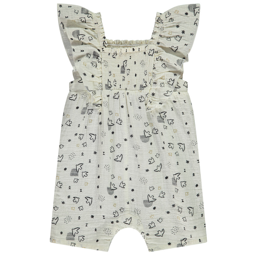 Combinaison longue imprimée fantaisie oiseaux all-over pour bébé fille 
