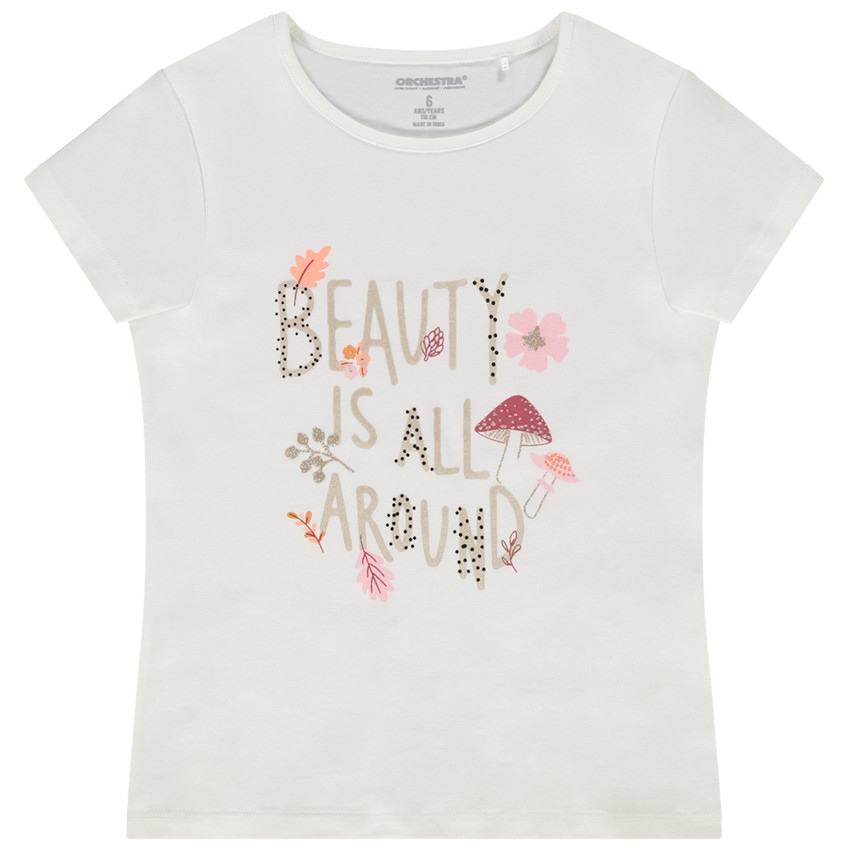 T-shirt manches courtes print fantaisie pailleté pour fille 