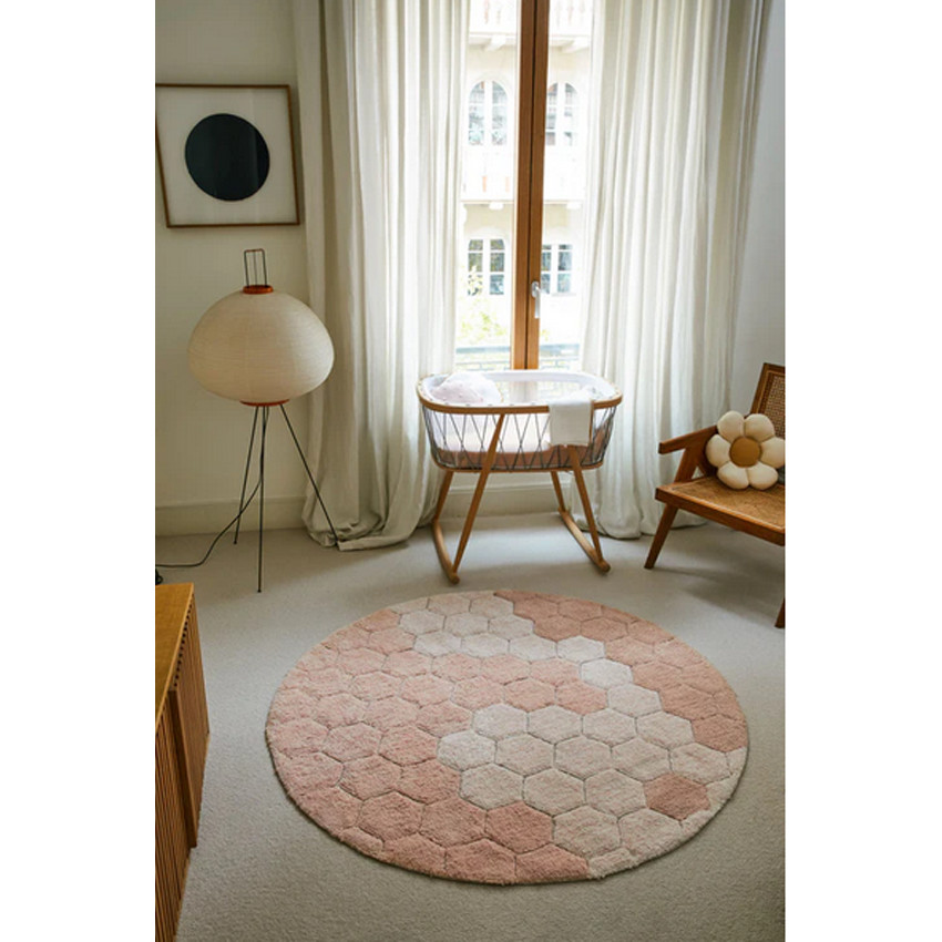 Tapijt rond wasbaar Honeycomb Rose 
